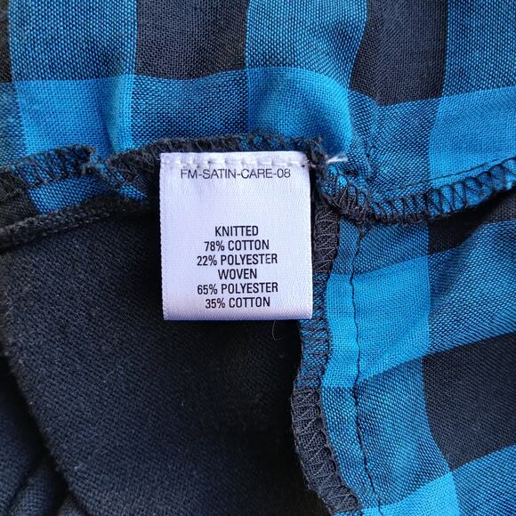 GNW Indigo Teal Layered Look Cardigan Blouse L plaid pintuck tunic roll sleeve - Picture 8 of 16